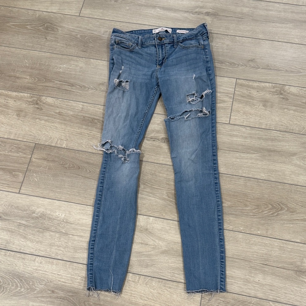Hollister Women's Distressed Skinny Jeans - Blue